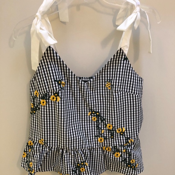 Tops - Gingham tie sleeve tank